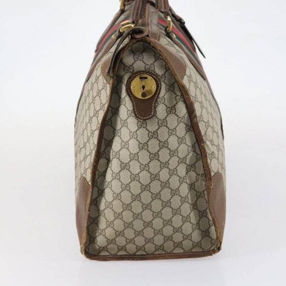 GUCCI GG Supreme Web Sherry Line Boston Bag PVC Beige Gold - Picture 3 of 16